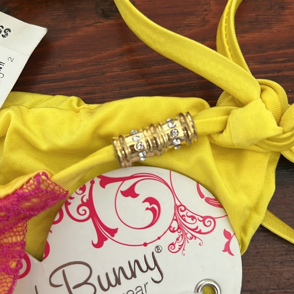 Beach Bunny Yellow & Pink Lace Bikini with Gold and Crystal Beading - Picture 5 of 9